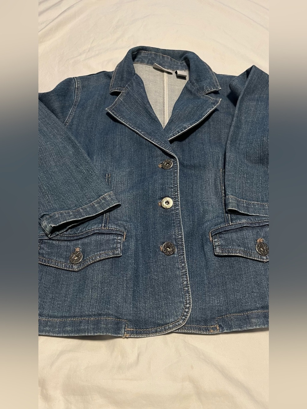 NWT Women’s CHICO”S Platinum Light Wash Blue Denim Jean Blazer Jacket Size 1- S - Picture 10 of 14